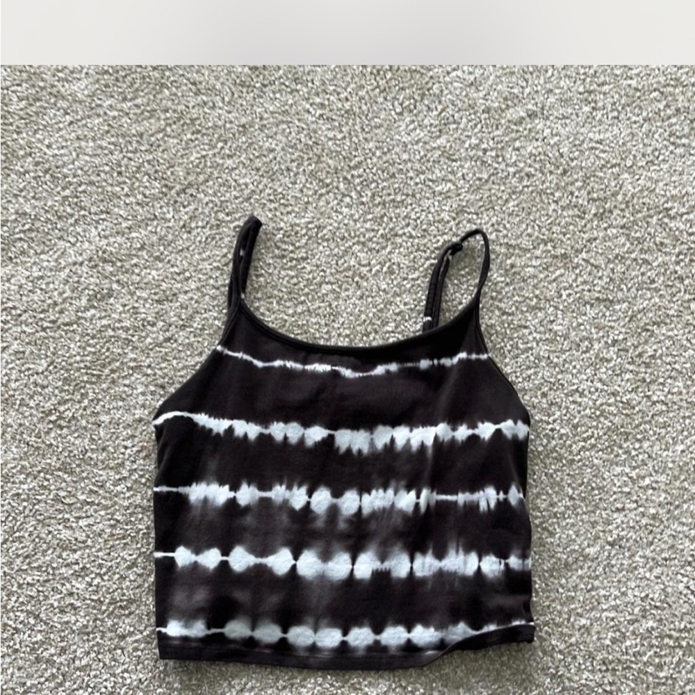 American Eagle Outfitters Black and White Fitted Crop Tank Top